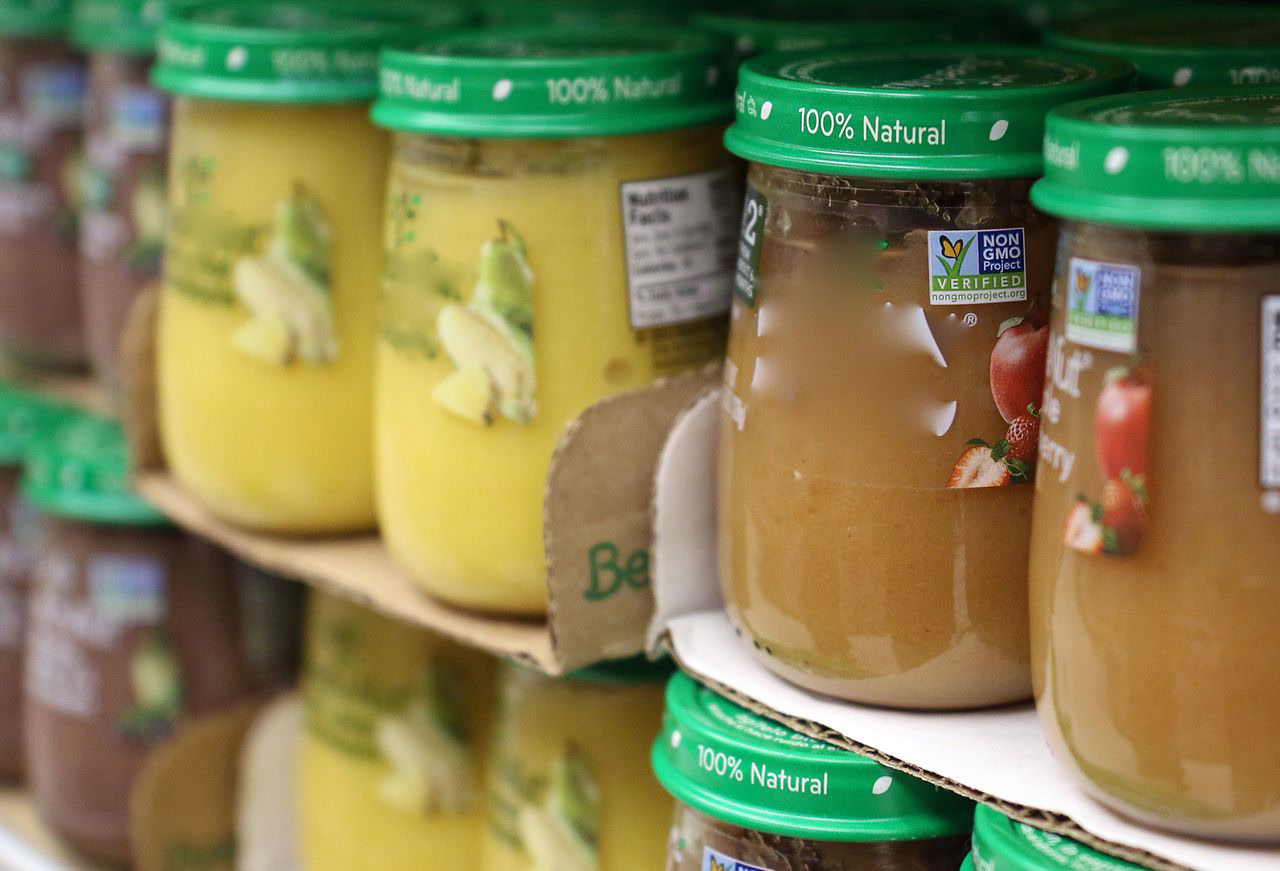 Baby food that contains lead on the shelves for parents to buy.