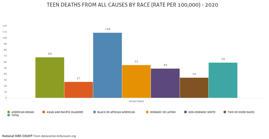 Teen deaths from all causes by race chart.