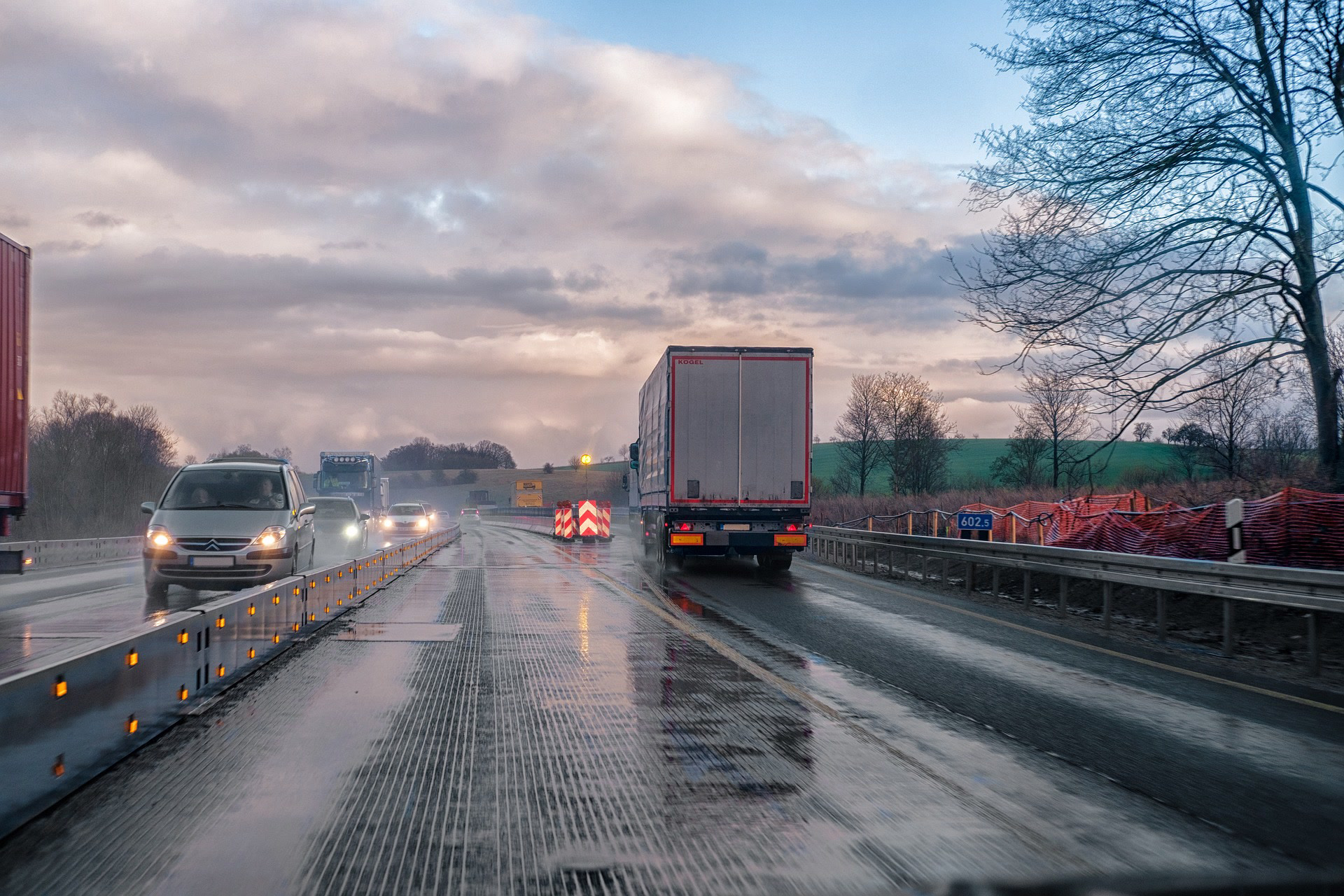 Vehicles avoiding auto accidents in construction zones